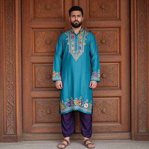 Bearded Man in Traditional Pakistani Kurta