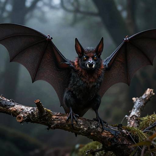 Realistic Vampire Bat in Misty Forest