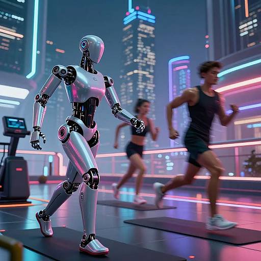 Futuristic Robotic Coach Training Athletes