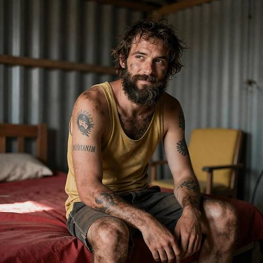 Bearded Man in Rustic Metal Room