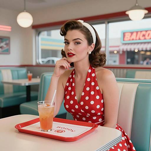Glamorous Woman in 1950s Diner