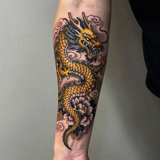 Elegant Gold and Black Chinese Dragon Tattoo