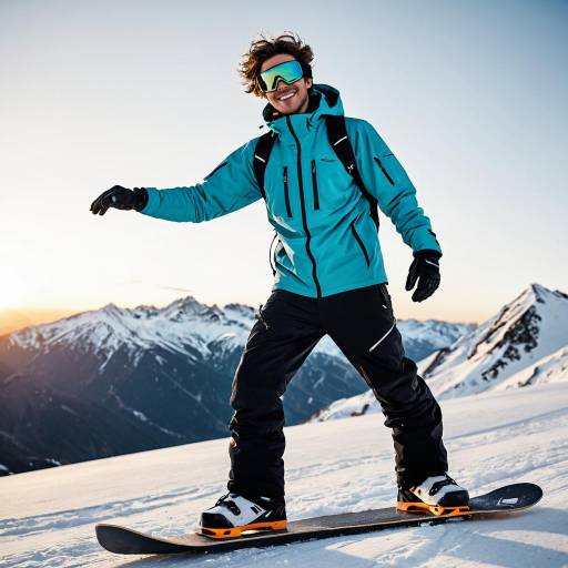 Young Man Snowboarding at Sunrise