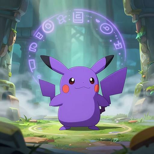Purple Pokémon Exploring Ancient Ruins