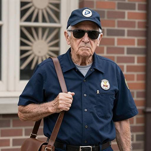 Stern Elderly Postal Worker in Uniform