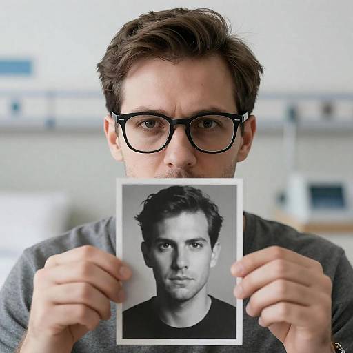 Man Holding Black-and-White Portrait in Hospital Room