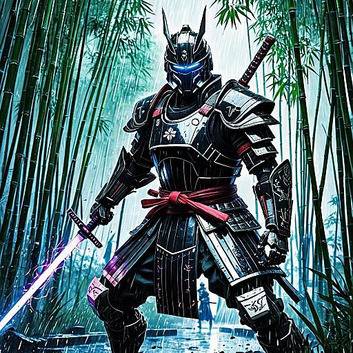 Futuristic Samurai in Neon Showdown