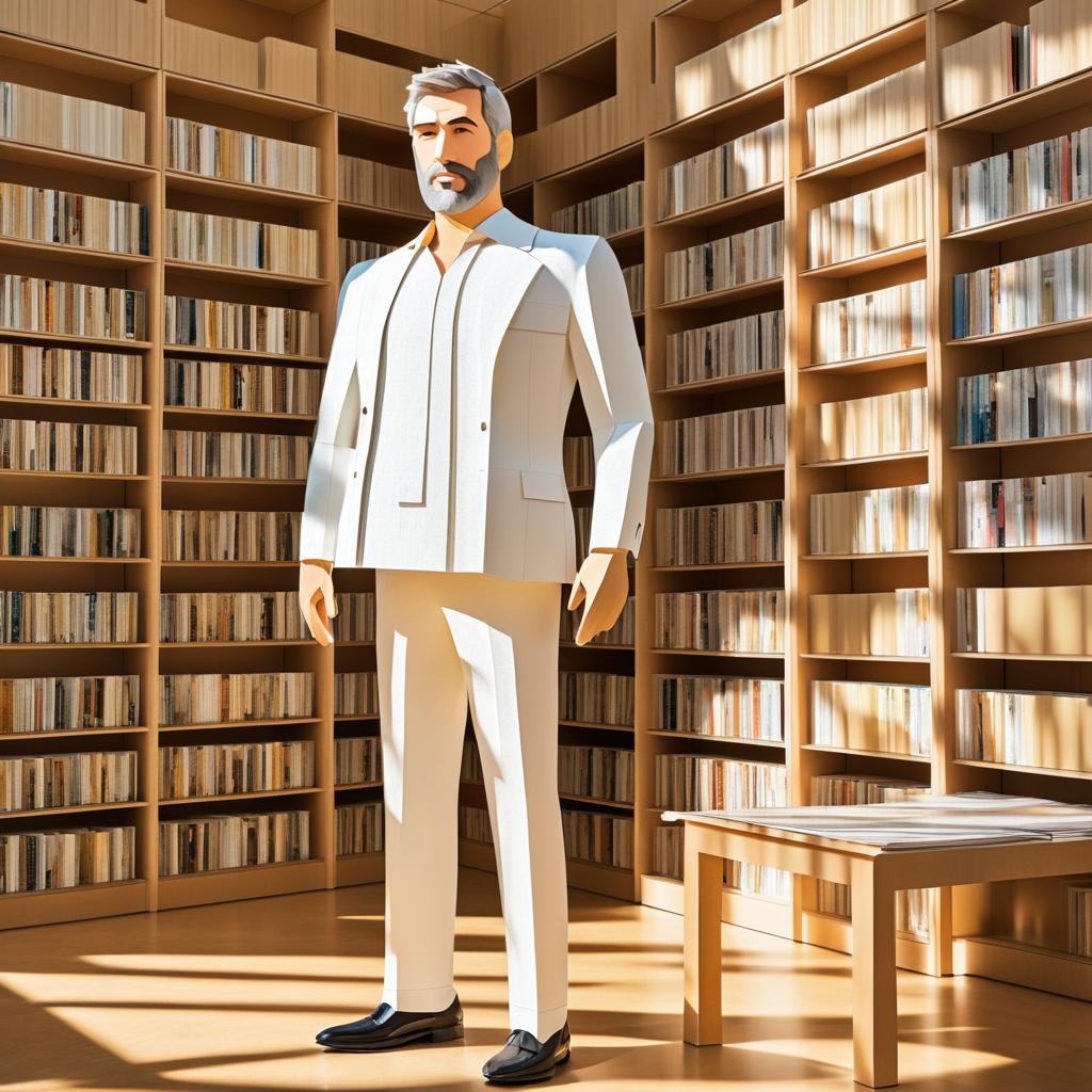 Life-Sized Paper Giant in Library