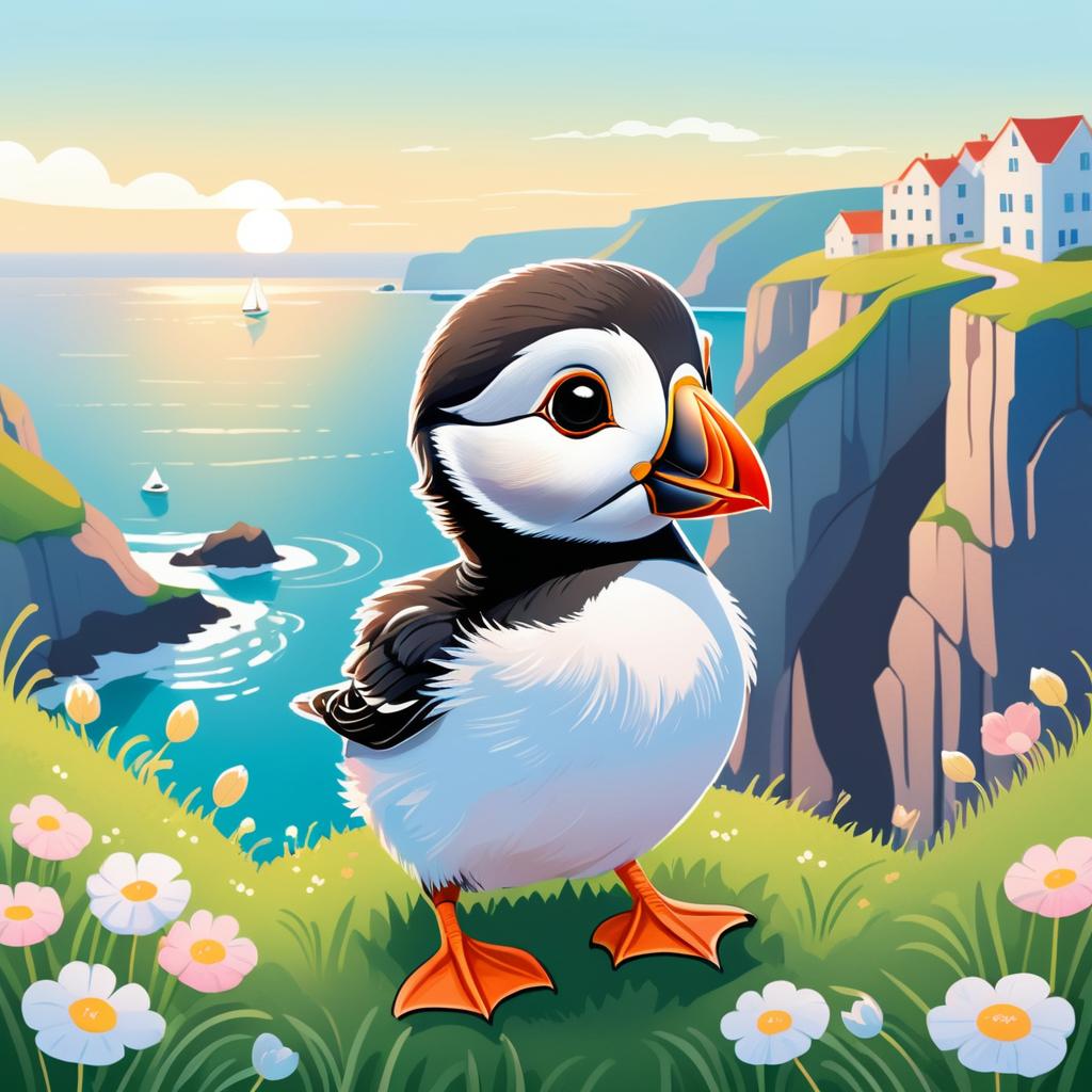 Charming Puffin Chick by the Sea