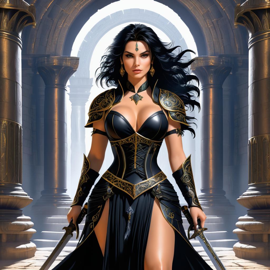 Gothic Female Warrior in Ancient Temple