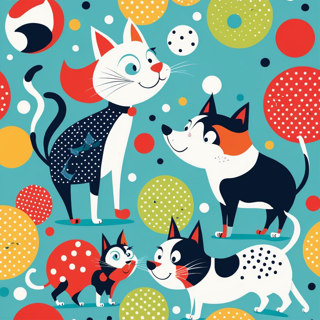 Whimsical Cat and Dog Adventure