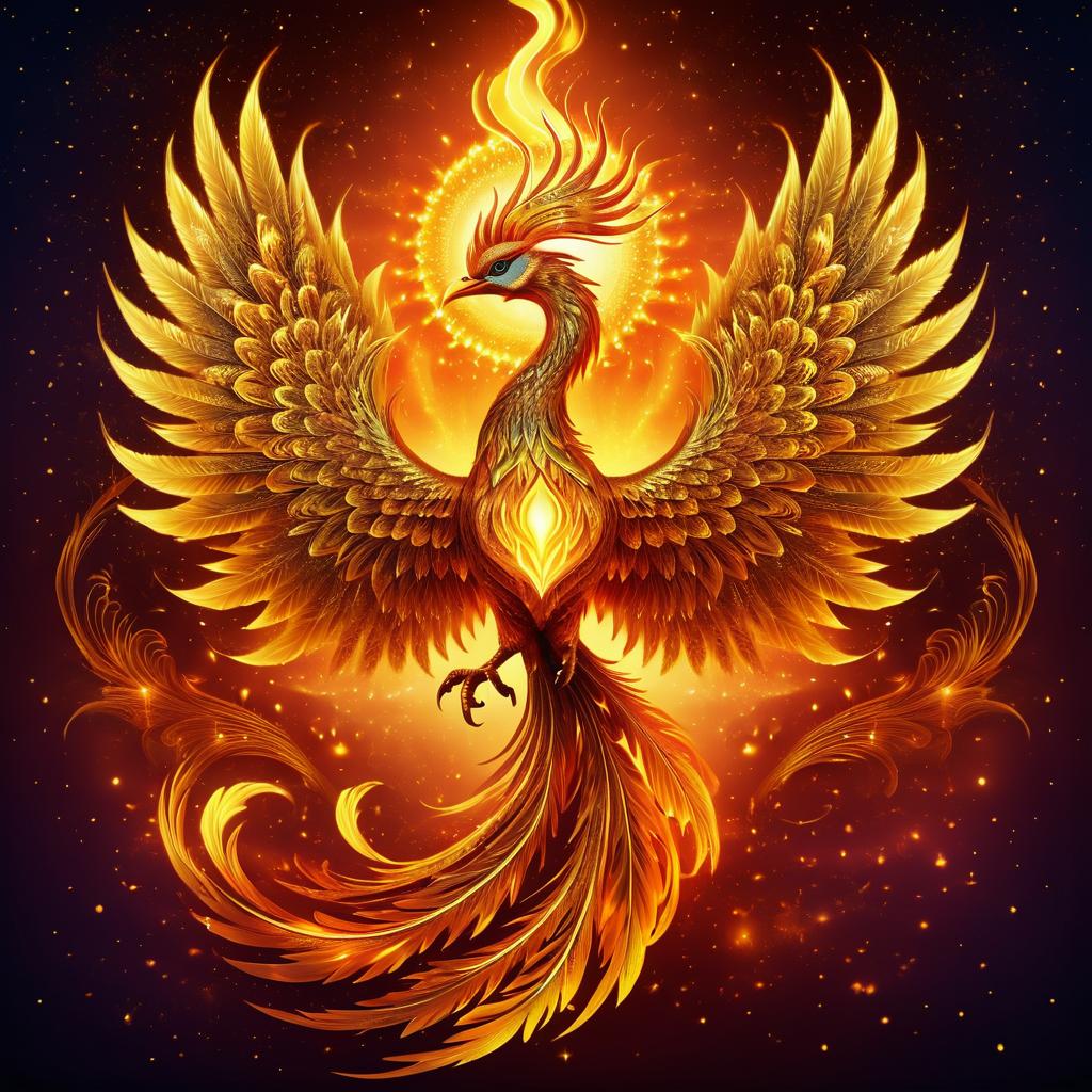 Radiant Golden Phoenix in Mystical Sky