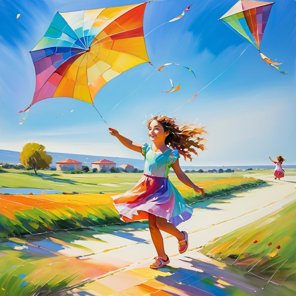 Whimsical Impressionism: Girl with Kite