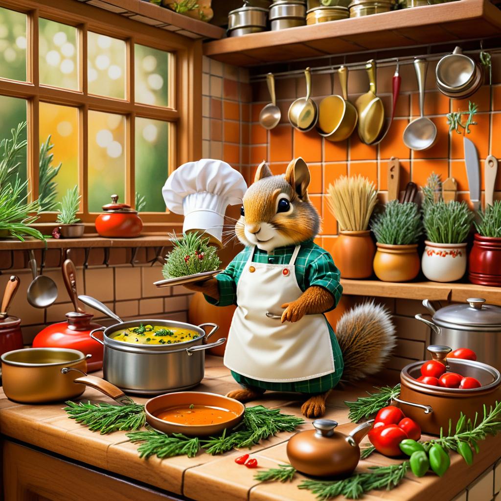 Chef Squirrel in a Cozy Kitchen