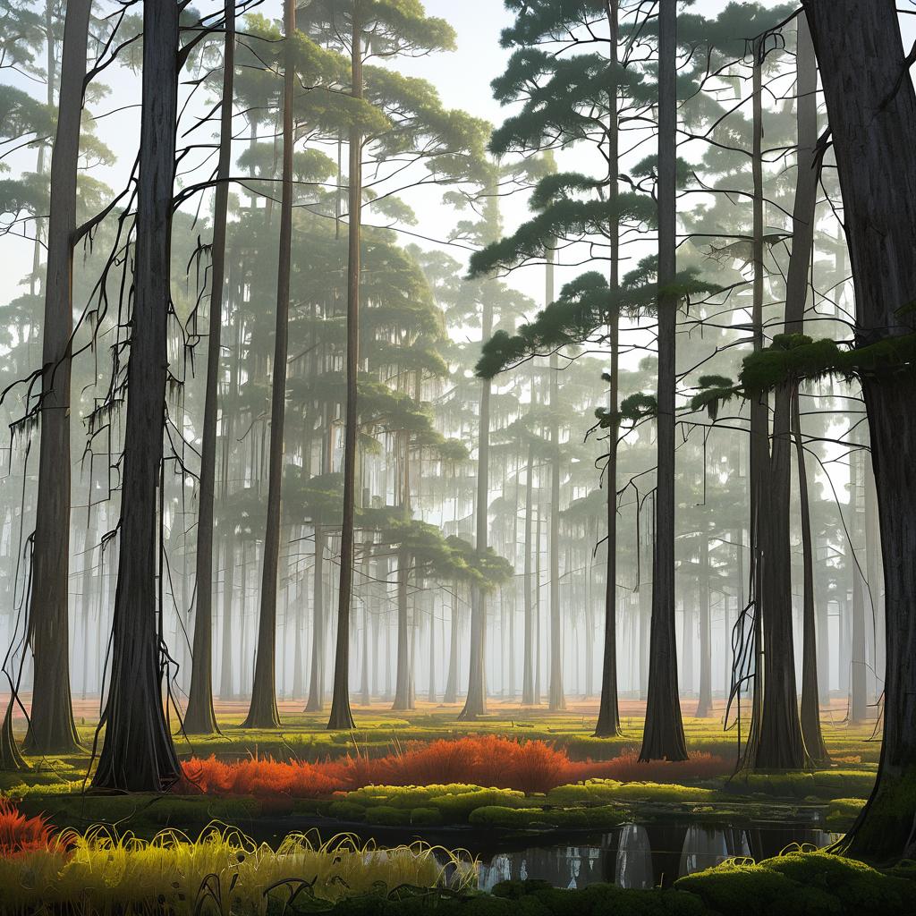 Misty Cypress Swampland with 3D Elements