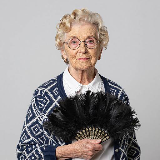 Calm Elderly Woman with Feather Fan