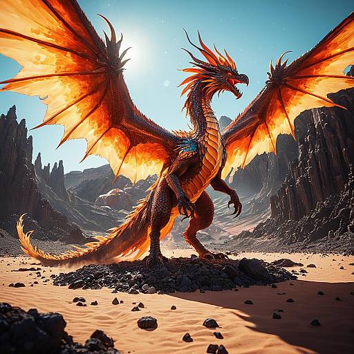 Crystalline Phoenix-Dragon Hybrid in Volcanic Desert