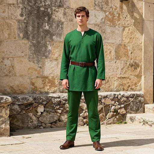 Calm Courtyard Male in Green Attire