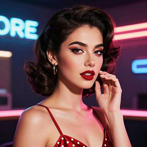 Glamorous Retro Neon Woman Portrait