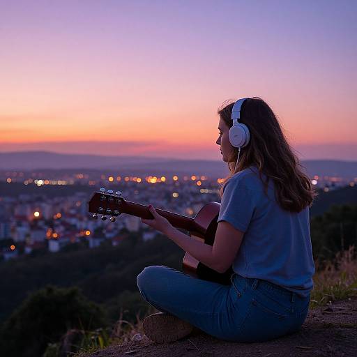 Lofi Woman Guitarist at Dusk