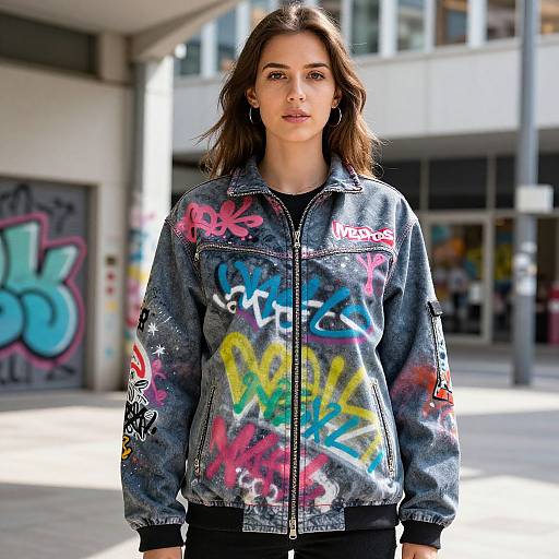 European Woman in Graffiti Jacket