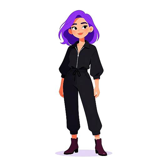 Smiling Woman in Minimalist Black Jumpsuit