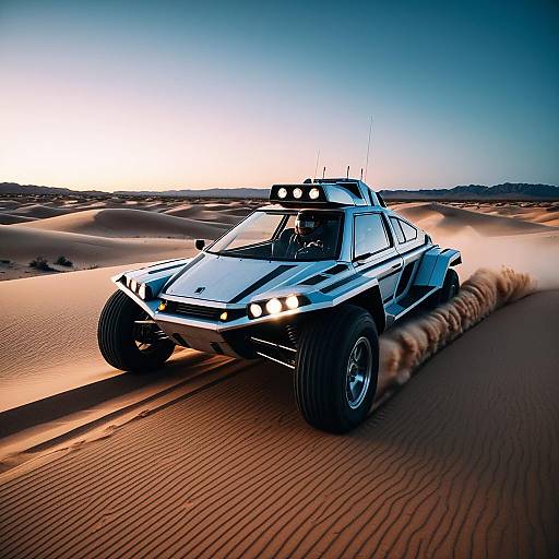 Futuristic Desert Hovercar Racing at Twilight