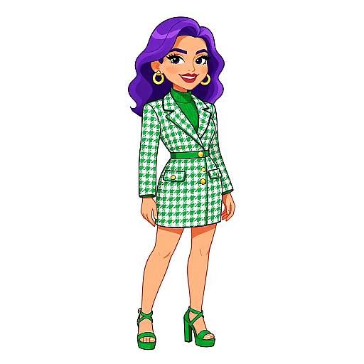 Retro Woman in Green Tweed Dress