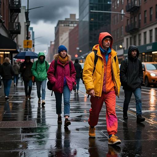 Vibrant Rainy City Street Fashion