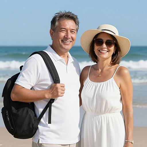 Mature Couple on Sunny Beach Day