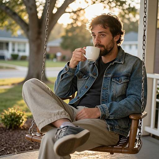 Relaxed Man on Porch Swing
