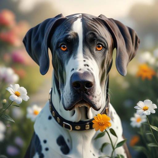 Realistic Great Dane in Flower Field