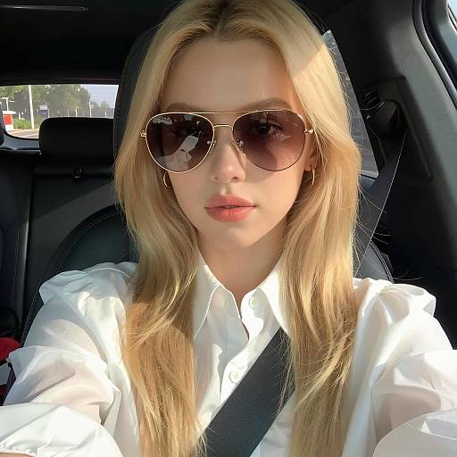 Blonde Woman in Sunglasses in Car
