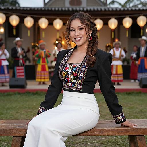 Festive Filipino Woman in Modern Filipiniana