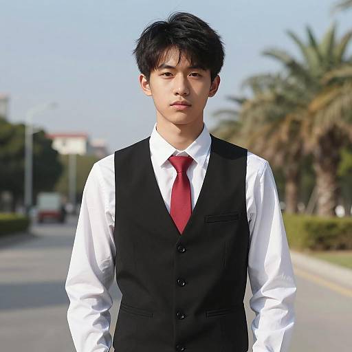Portrait of Asian Teen Boy in Waistcoat