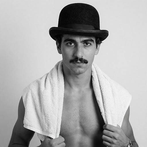 Shirtless Man in Bowler Hat with Towel