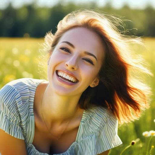 Happy Woman Smiling Outdoors in Sunlit Field
