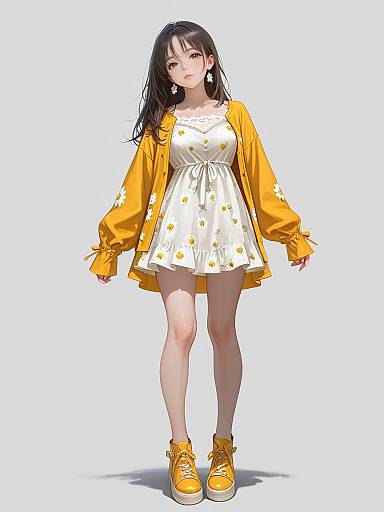 Boho Mustard Daisy Mini Dress