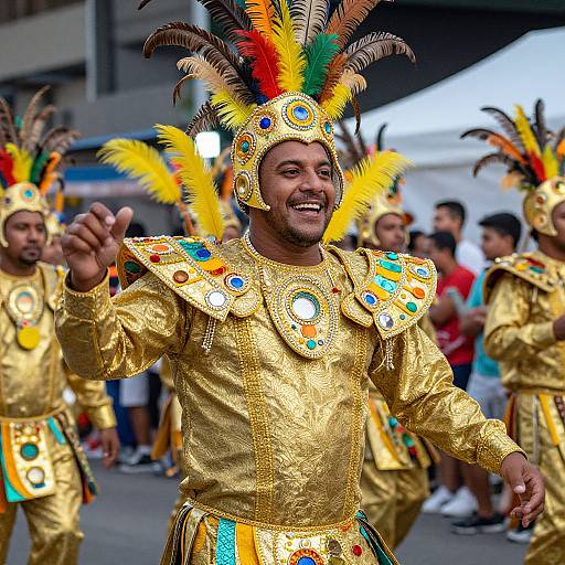 Joyful Man in Golden Carnival Attire
