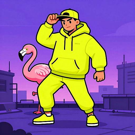 Bioluminescent Cyberpunk Flamingo Dancer