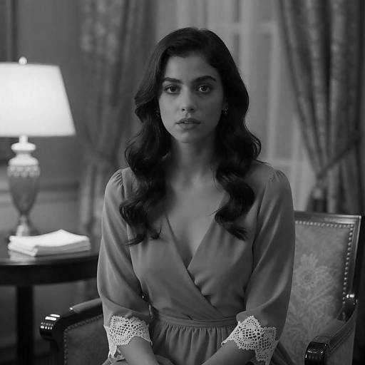 Black-and-White Portrait of Woman in Vintage Dress