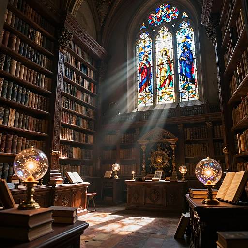 Ancient Enchanted Library with Glowing Books