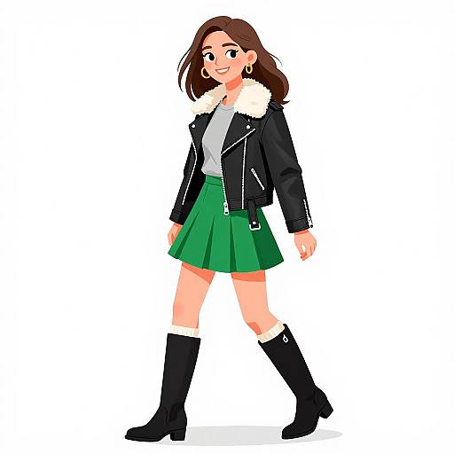 Stylish Smiling Woman in Leather Jacket