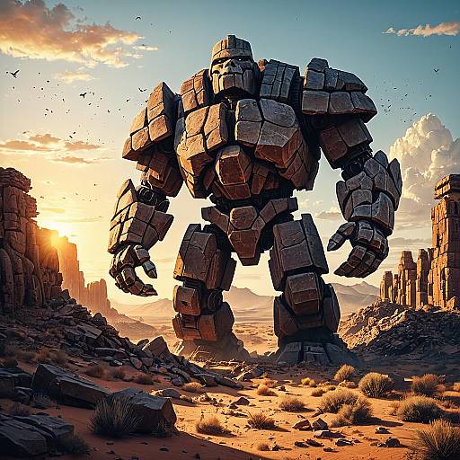 Ancient Stone Golem in Desert Ruins