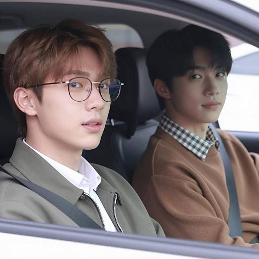 Candid Moment of Two Young Men in Car