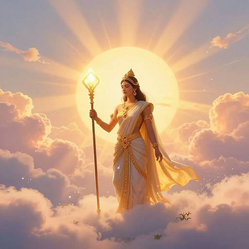 Lathandar Goddess with Staff in Mystical Sunrise
