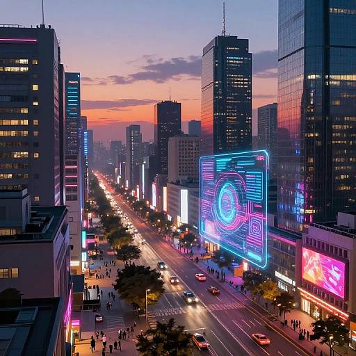 Futuristic Neon Cityscape at Dusk