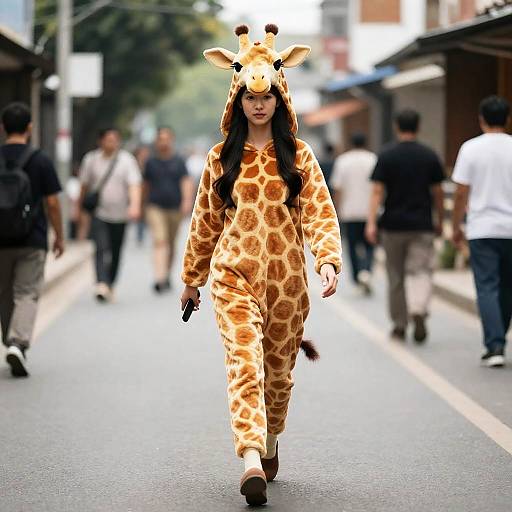 Woman in Giraffe Costume on Street