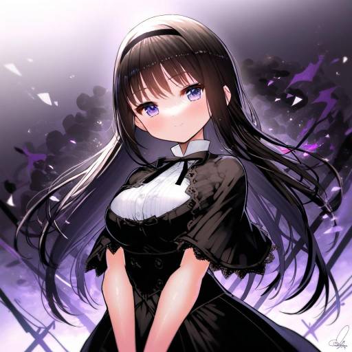 Illustration of Akemi homura (black dress), mahou shoujo madoka magica in the style of Doyouwantto