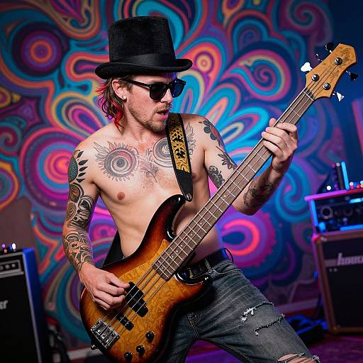 Psychedelic Bassist in Neon Chaos
